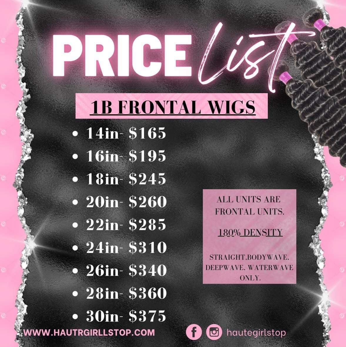 1b Frontal Wigs 180% Density